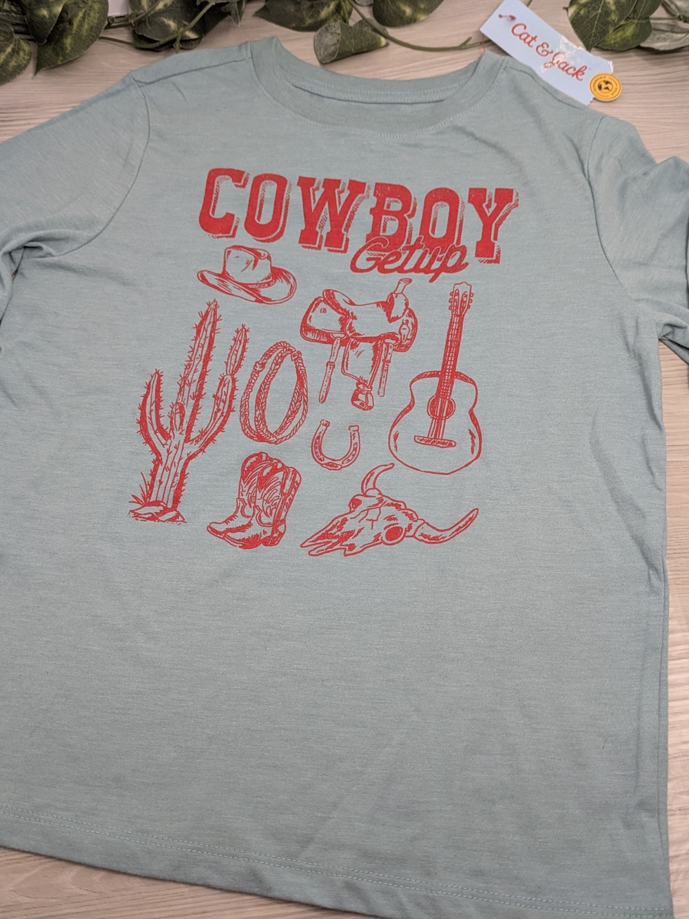 Cat & Jack Light GreyTee with Red 'Cowboy Getup' Graphics